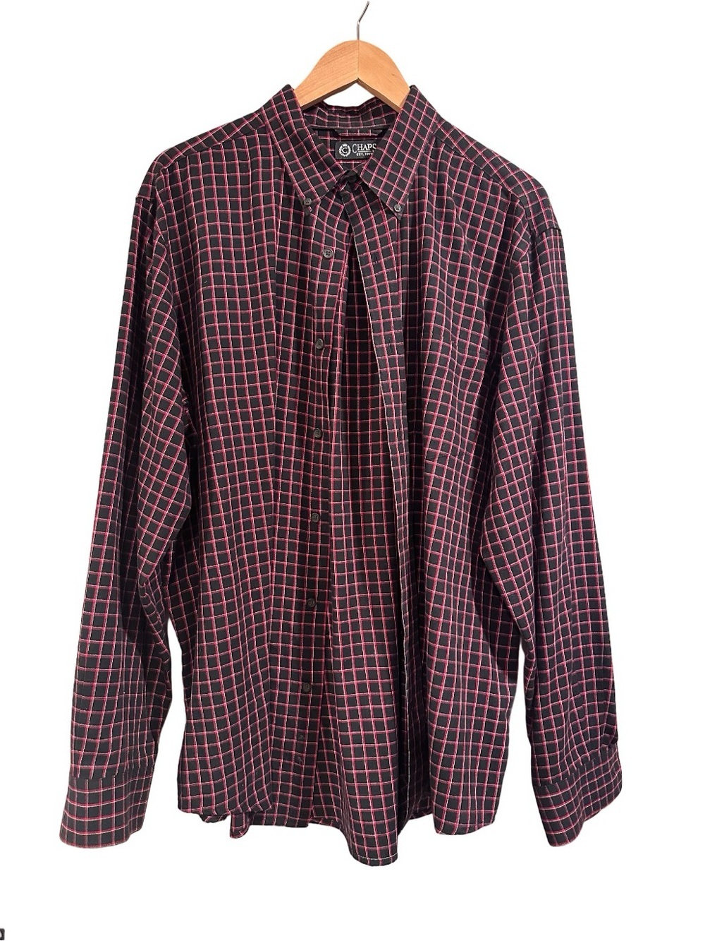 Chaps Mens Long Sleeve Button Down Shirt Red Black Plaid Cotton Size XL - Picture 3 of 11